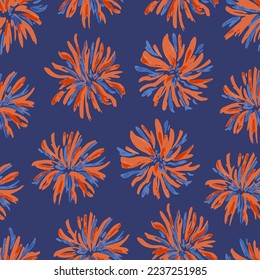 Colorful vivid psychedelic pattern with abstract simple flowers for fabric, wrapping paper. Vector illustration