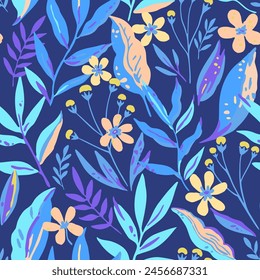 Colorful vivid psychedelic tropical seamless pattern. Vector hand drawn illustration for design