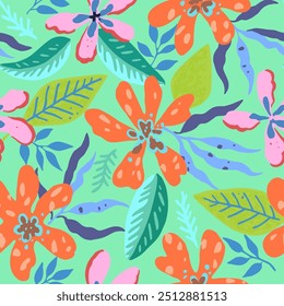 Colorful vivid psychedelic tropical seamless pattern. Illustration for design