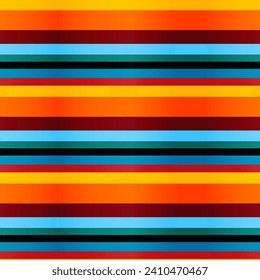 Colorful vivid striped pattern vector seamless graphic design. Geometric ornament with horizontal stripes, socks pattern, textile print summer design in yellow, orange, red,blue, turquoise and black.