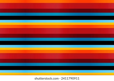 Colorful vivid striped pattern vector seamless graphic design. Geometric ornament with horizontal stripes, socks pattern, textile print summer design in yellow, orange, red,blue, turquoise and black.