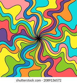 Colorful vivid sun rays style hippie background. Vector psychedelic illustration.