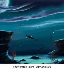 A colorful and vivid surreal ocean seascape