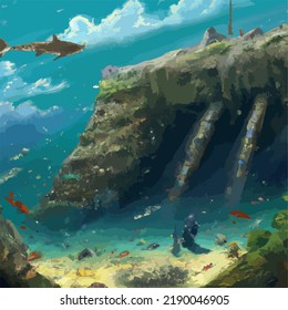 A colorful and vivid surreal ocean seascape