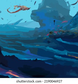A colorful and vivid surreal ocean seascape