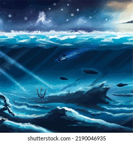 A colorful and vivid surreal ocean seascape
