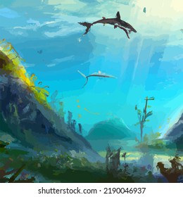 A colorful and vivid surreal ocean seascape