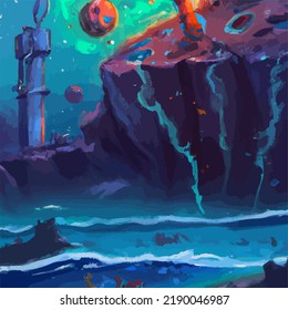 A colorful and vivid surreal ocean seascape