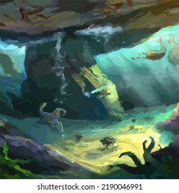 A colorful and vivid surreal ocean seascape