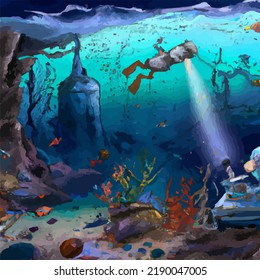 A colorful and vivid surreal ocean seascape