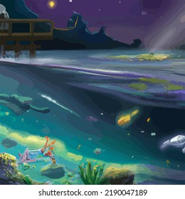 A colorful and vivid surreal ocean seascape