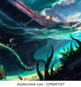 A colorful and vivid surreal ocean seascape