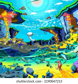 A colorful and vivid surreal ocean seascape