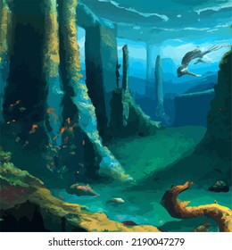A colorful and vivid surreal ocean seascape