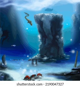 A colorful and vivid surreal ocean seascape