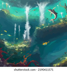 A colorful and vivid surreal ocean seascape