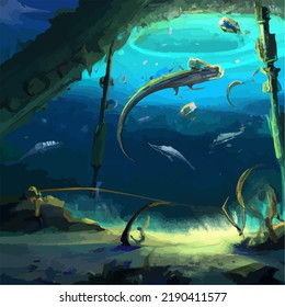 A colorful and vivid surreal ocean seascape