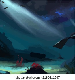 A colorful and vivid surreal ocean seascape
