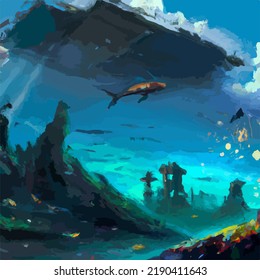 A colorful and vivid surreal ocean seascape