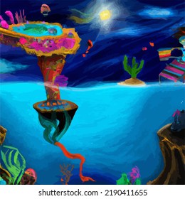 A colorful and vivid surreal ocean seascape