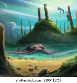 A colorful and vivid surreal ocean seascape