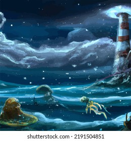 A colorful and vivid surreal ocean seascape
