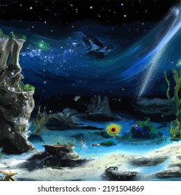 A colorful and vivid surreal ocean seascape