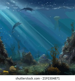 A colorful and vivid surreal ocean seascape