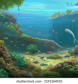 A colorful and vivid surreal ocean seascape