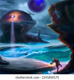 A colorful and vivid surreal ocean seascape