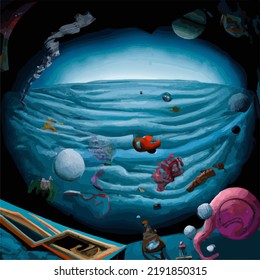 A colorful and vivid surreal ocean seascape