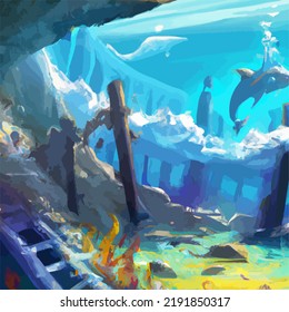 A colorful and vivid surreal ocean seascape