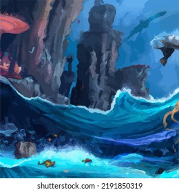 A colorful and vivid surreal ocean seascape