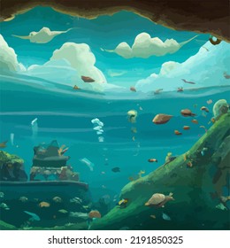 A colorful and vivid surreal ocean seascape