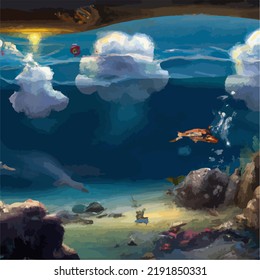 A colorful and vivid surreal ocean seascape