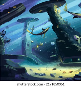 A colorful and vivid surreal ocean seascape