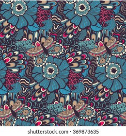 Colorful vivid vector seamless abstract hand-drawn pattern. Wave pattern seamlessly tiling. Hand drawn seamless wave background. Adult Coloring Books