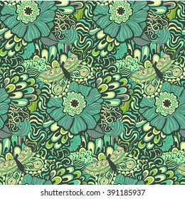Colorful vivid vector seamless abstract hand-drawn pattern. Wave pattern seamlessly tiling. Hand drawn seamless wave background. Adult Coloring Books