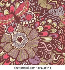 Colorful vivid vector seamless abstract hand-drawn pattern. Wave pattern seamlessly tiling. Hand drawn seamless wave background. Adult Coloring Books
