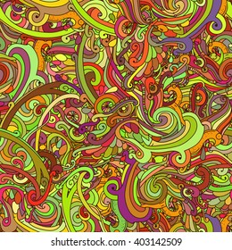 Colorful vivid vector seamless abstract hand-drawn pattern. Wave pattern seamlessly tiling. Hand drawn seamless psychedelic background. Adult Coloring Books. 