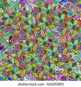 Colorful vivid vector seamless abstract hand-drawn pattern. Wave pattern seamlessly tiling. Hand drawn seamless wave background. Adult Coloring Books