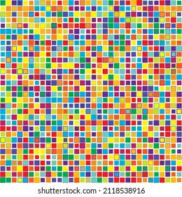 Colorful, vivid, vibrant random squares mosaic tiles pattern, background, texture