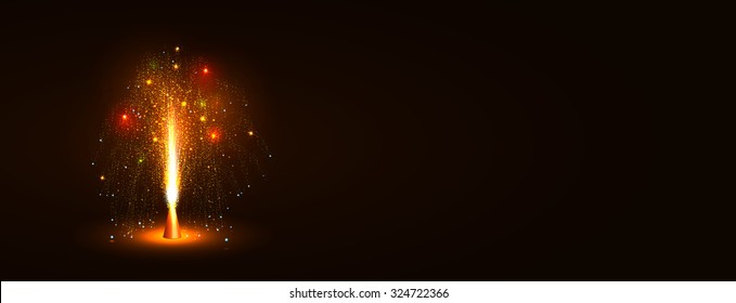 Colorful Volcano Fountain Emitting Sparks  - Little Firework at Night with Dark Background. Panorama Banner for Website Head. New Years Eve - Particle Effect, Glowing, Blazing, Twinkling, Glistening.