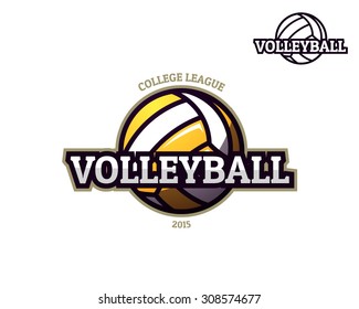 Colorful volleyball sport logo label on white background with bonus one color performance. Vector abstract illustration.