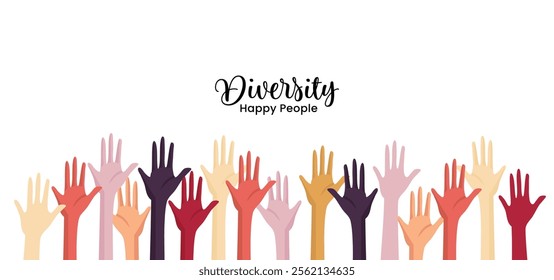 Colorful Volunteer Hands and Banner for Social Cause .Vector Illustration