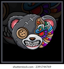 Colorful Voodoo bear mandala arts isolated on black background