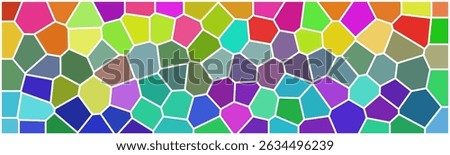 Colorful Voronoi diagram with polygonal cells in various bright shades, separated by white borders, creating a mosaic-like abstract pattern.

