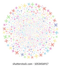Colorful Vortex Arrows fireworks globula. Vector sphere fireworks organized from scatter vortex arrows symbols. Colorful Vector abstraction.