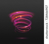 Colorful vortex with luminous swirling spirals. Glowing orange - pink abstraction with particles on dark transparent backdrop. Sparkling waves and swirl, neon light effect, shiny magic effects