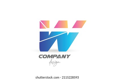 Colorful W alphabet letter logo icon with sliced design and blue pink colors. Creative template for company and business 